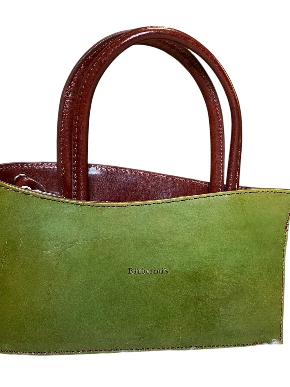 Vtg Barberini’s Firenze Italian Leather Handbag Olive Green Y2K Missing Strap